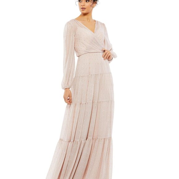 NWT MAC DUGGAL V-NECK TIERED‎ RUFFLE GOWN BLUSH PINK SZ 20 49514 - Picture 1 of 4